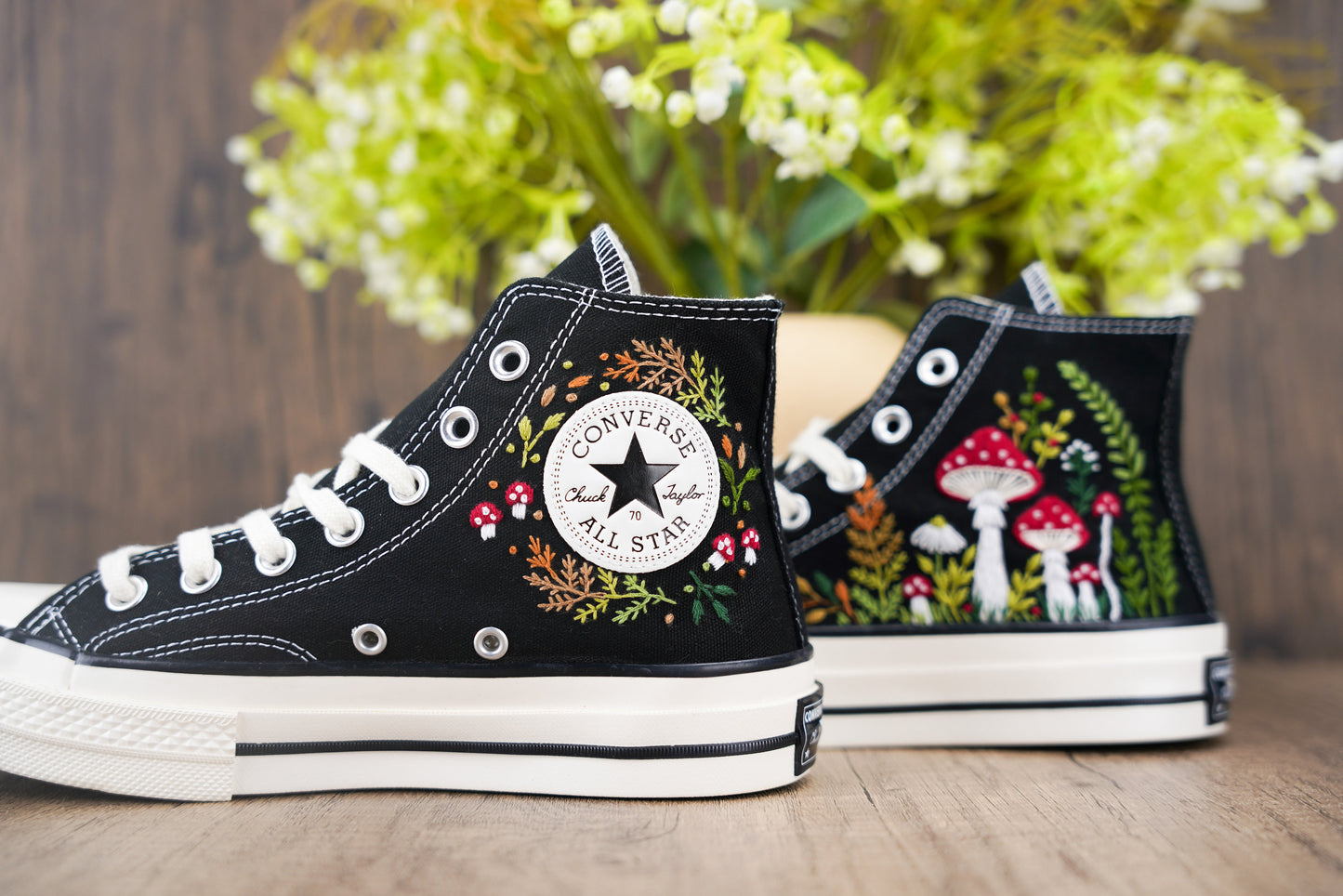 Custom Mushroom Embroidered Converse Chuck Taylor | Handmade Whimsical Sneakers Gift