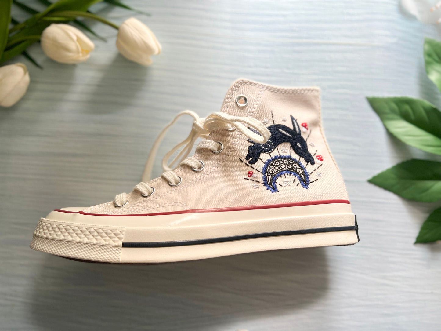 Custom Embroidered Rabbit Converse Chuck 70 | Wedding Converse Shoes