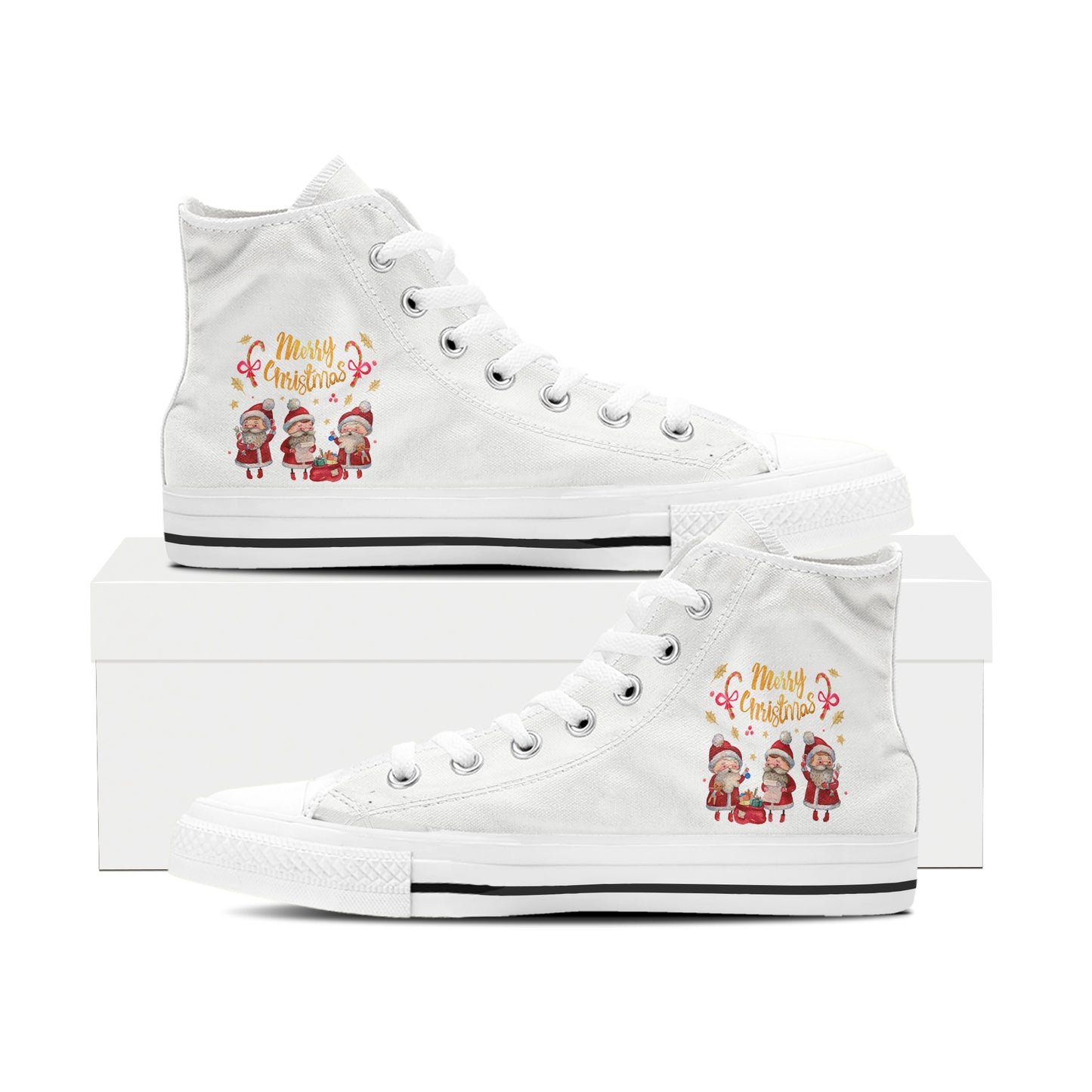 Adorable Puppy Pile High Top Canvas Shoes | Burgundy Dog Christmas Tree Sneakers