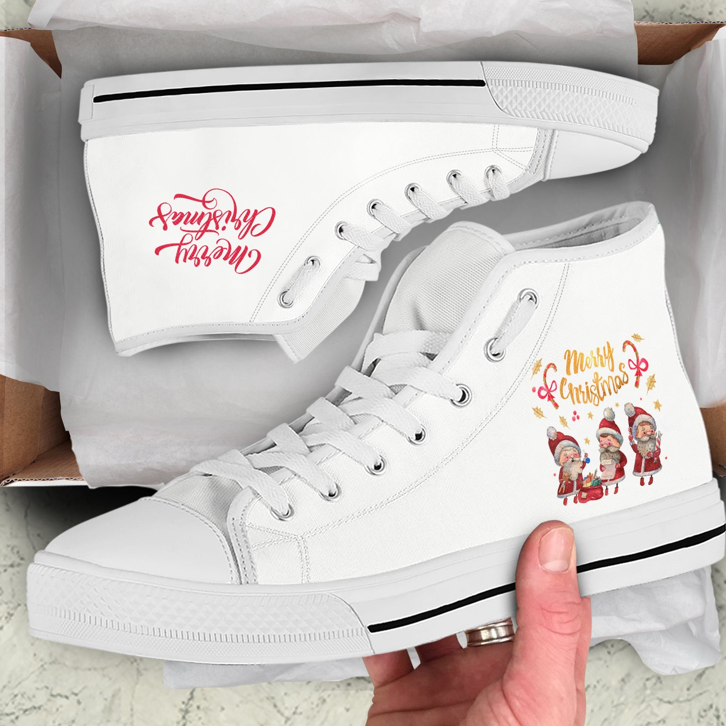 Adorable Puppy Pile High Top Canvas Shoes | Burgundy Dog Christmas Tree Sneakers