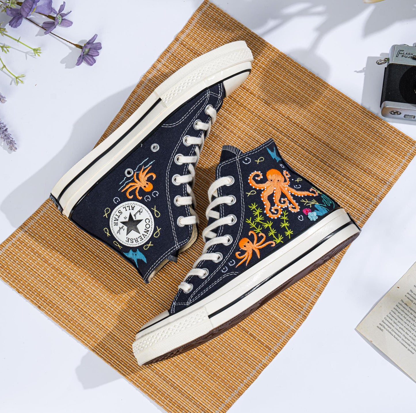 Hand-Embroidered Converse Shoes | Octopus Ocean Design
