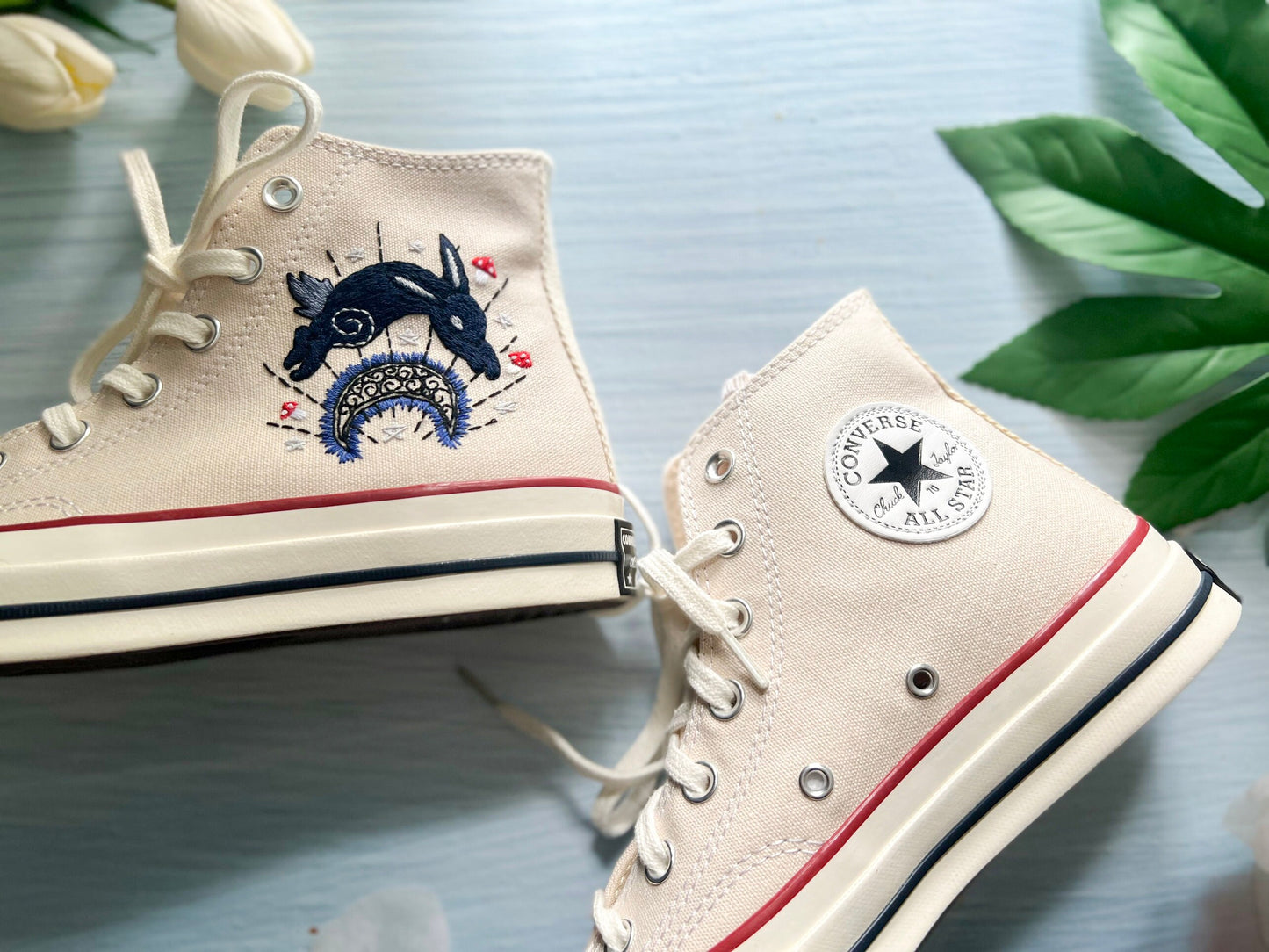 Custom Embroidered Rabbit Converse Chuck 70 | Wedding Converse Shoes