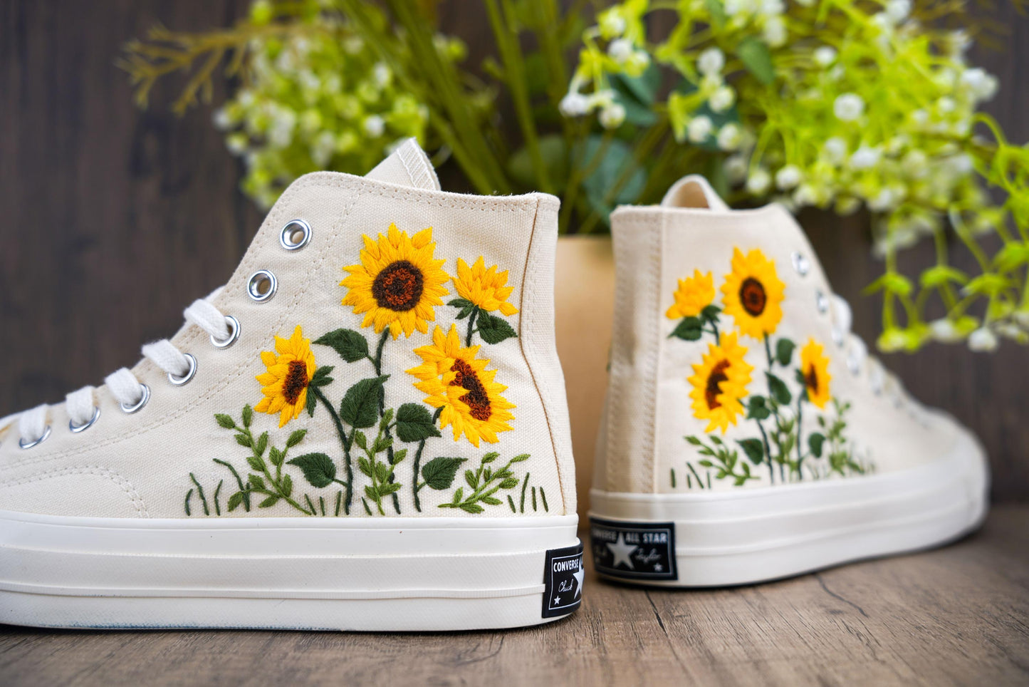 Custom Embroidered Sunflower Converse Chuck Taylor | Wedding Sneakers for Bride