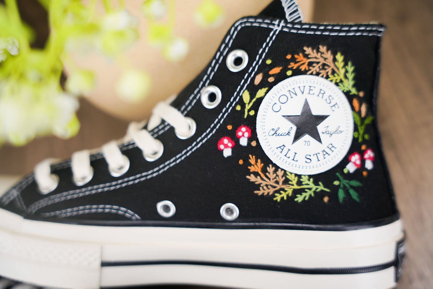 Custom Mushroom Embroidered Converse Chuck Taylor | Handmade Whimsical Sneakers Gift