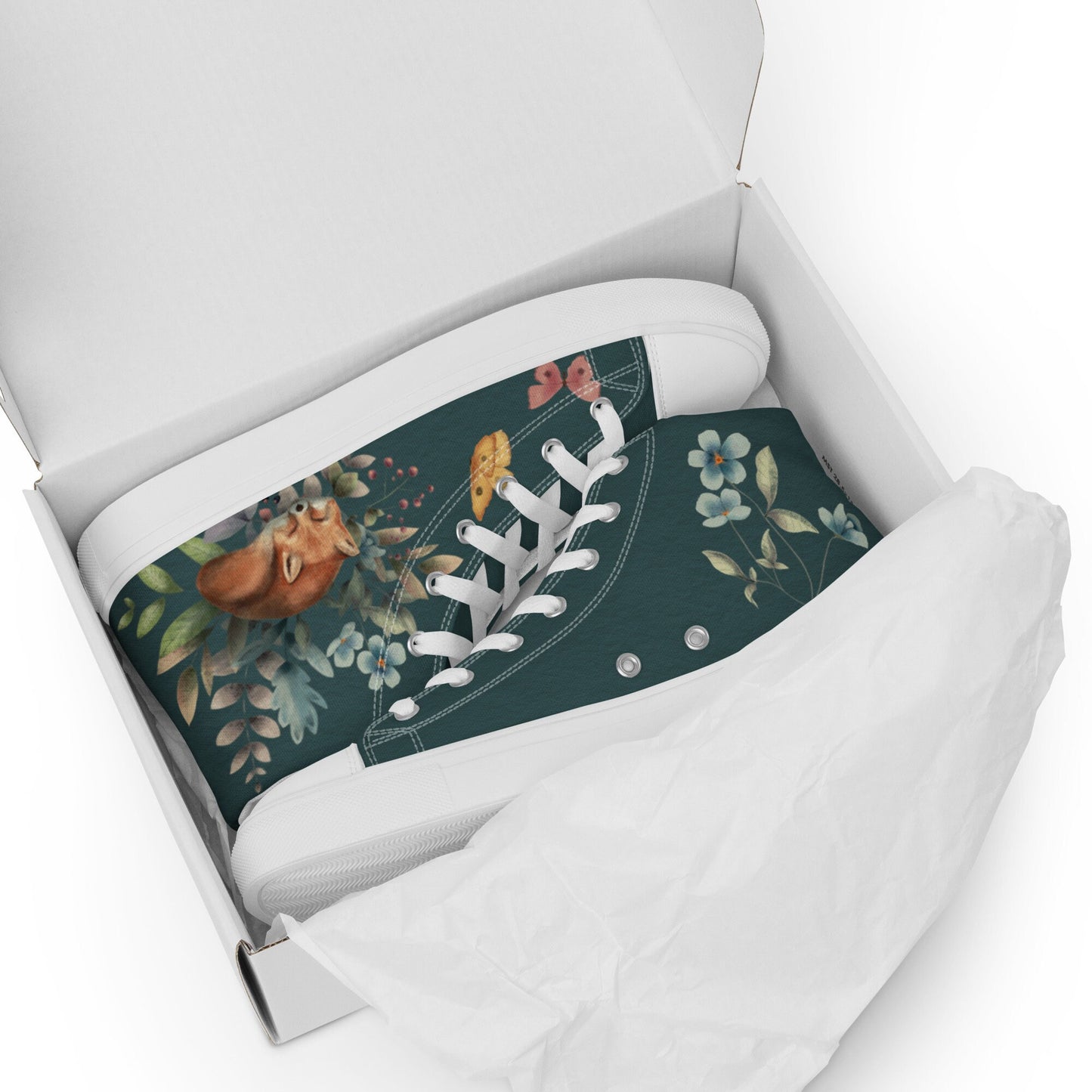 Sleeping Fox Canvas Sneakers | Boho Floral Woodland Animal Artistic Shoes