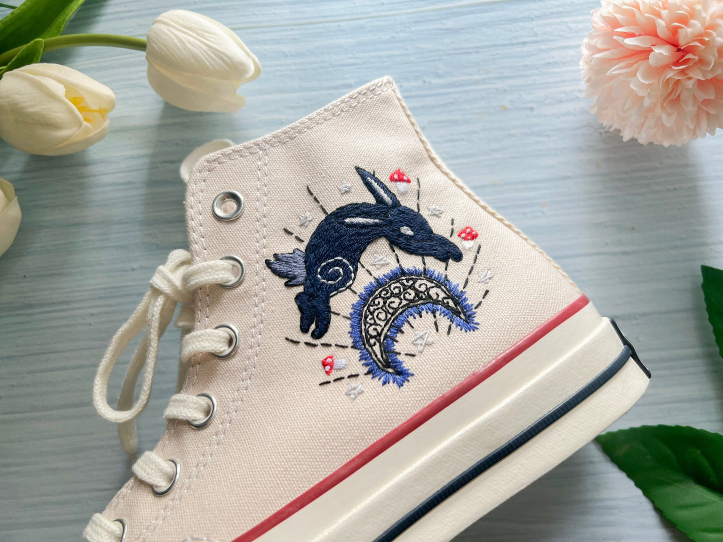 Custom Embroidered Rabbit Converse Chuck 70 | Wedding Converse Shoes