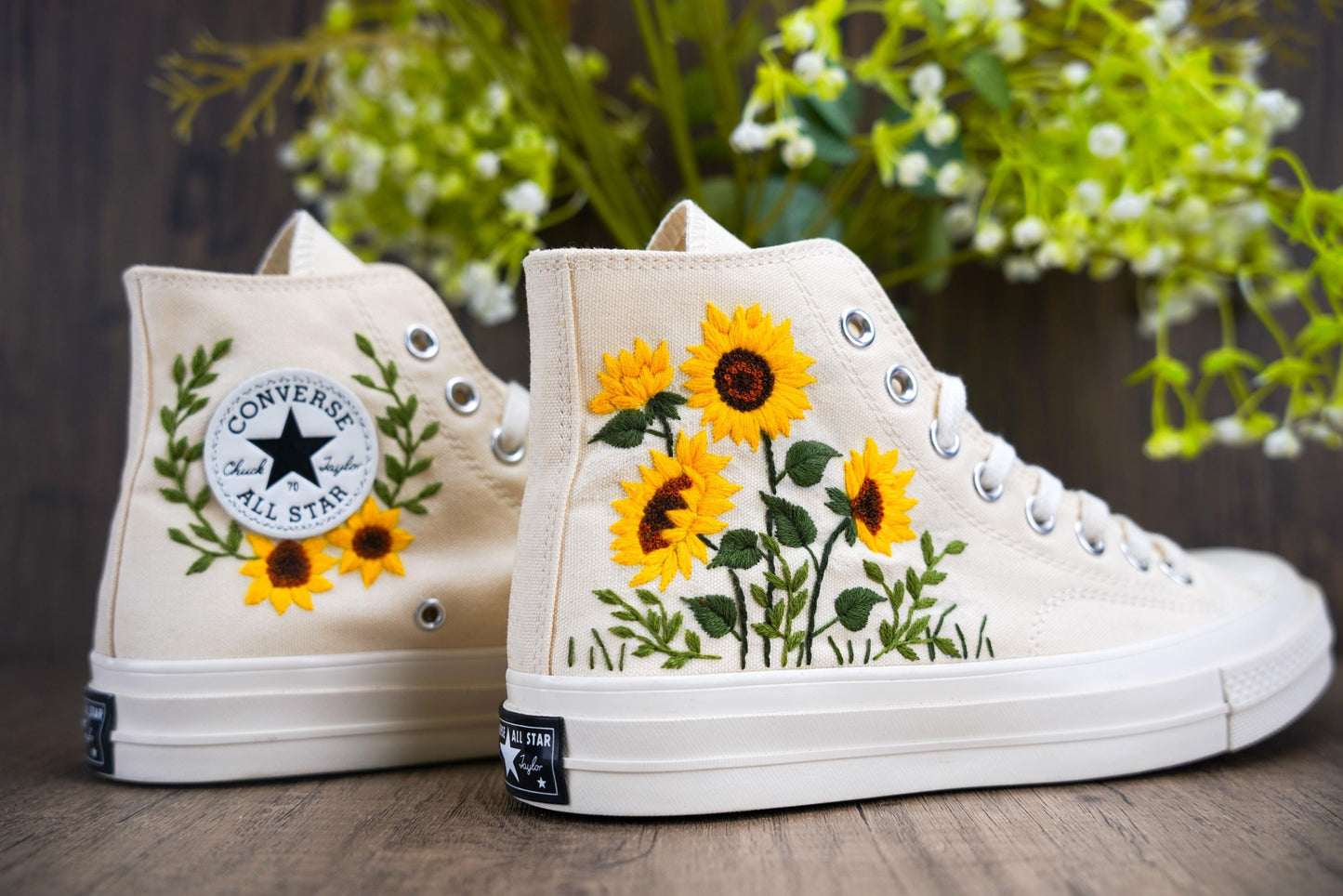 Custom Embroidered Sunflower Converse Chuck Taylor | Wedding Sneakers for Bride