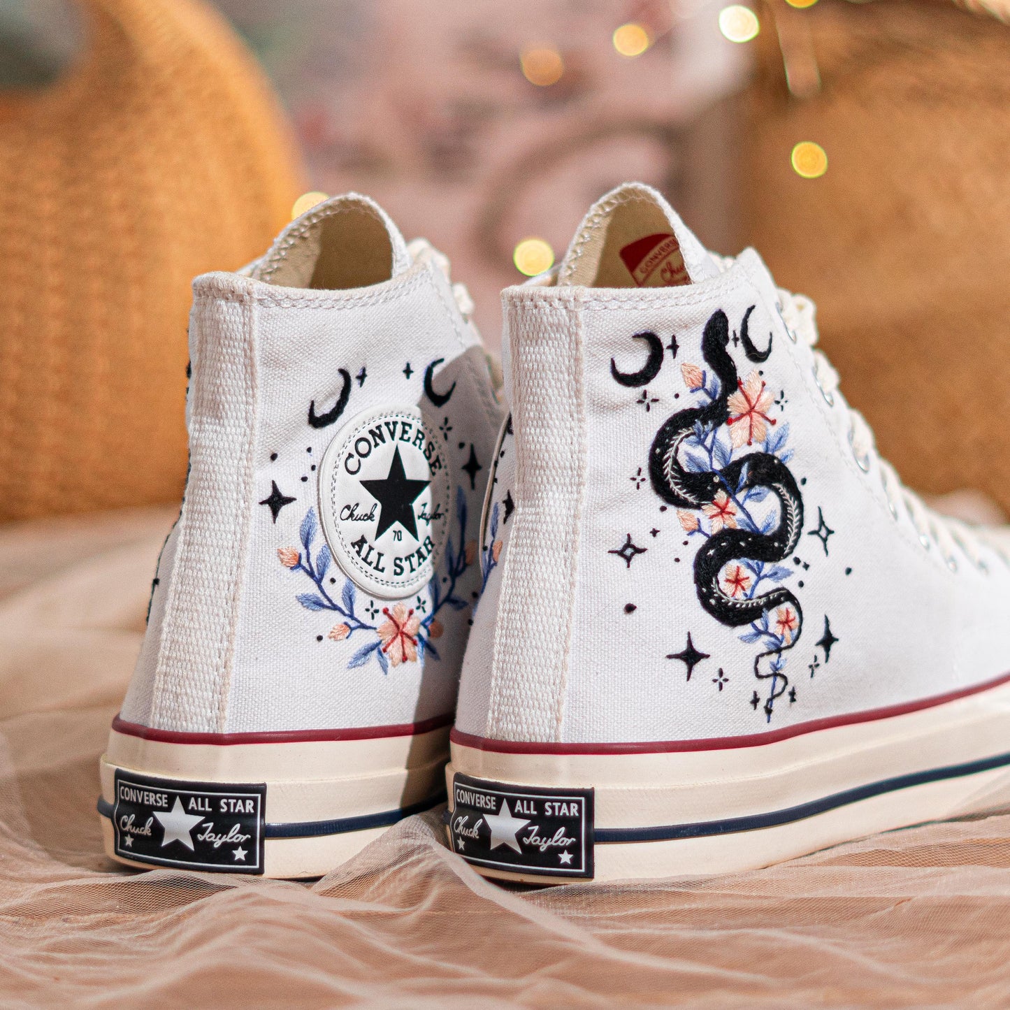 Custom Embroidered Converse Chuck 70 High Tops | Mystical Snake Design | Handmade Fashion Sneakers Gift